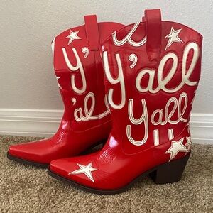 Red Festival Cowboy Cowgirl Boots red with White Star and Text Design women’s 8
